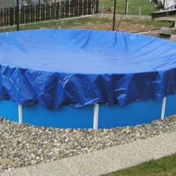 Krycia plachta bazénová ovál 4,57 x 8,23 metra, 200 gr/m2 SUPER, s očkami,  UV filter, modrá/čierna